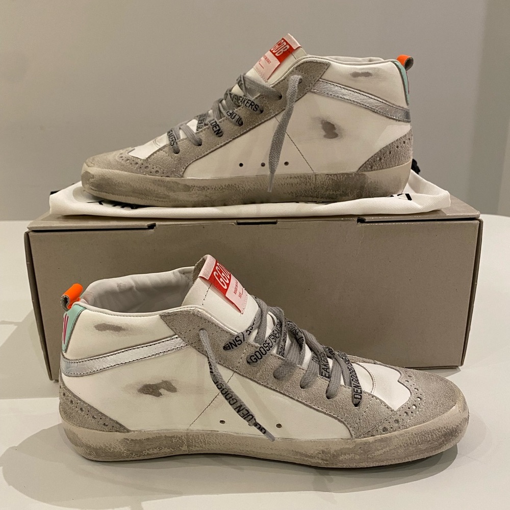 Golden Goose Mid Star Sneaker in White/Ice/Turquoise sz 38 New in Box - Picture 5 of 14